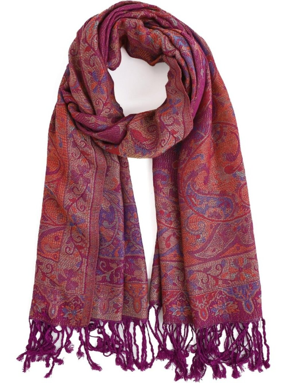 Reversible Paisley Pashmina Shawl Scarf - Ethnic Jacquard Wrap for Travel